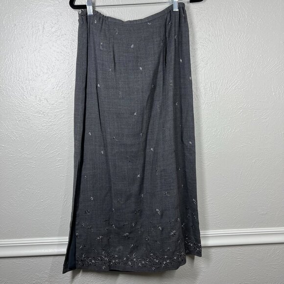 Vintage Y2K Talbots Gray Floral Embroidered Wool Blend Midi Length Pencil Skirt - Picture 2 of 10